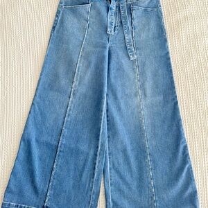 PAIGE Light Blue Wide-Leg Tie-Waist Jeans